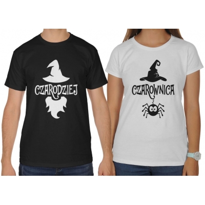 Koszulki dla par zakochanych komplet 2 szt Halloween Czarownica Czarodziej